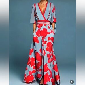 Blue / Red Wrap Skirt - Wrap Floral Long Skirt, NWT Sz L - Boutique